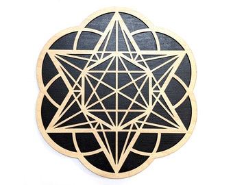 Star Tetrahedron Hexagon Seed of Life 10 "Laser Cut Wood Wall Art Hanging - Soggiorno Home Decor Geometria sacra in legno