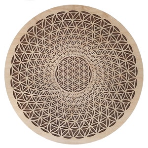 Flower of Life Phi Vortex 14" Two Layer Wood Wall Art - Wooden Living Room Home Decor - Laser Sacred Geometry Meditation Consciousness