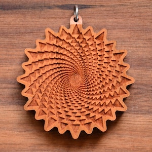 Organic Spiral Vortex Hardwood Pendant - Custom Necklace Festival Laser Cut Engraved Wood Wooden Crystal Gemstone Sacred Geometry