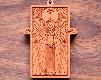 Sekhmet Hardwood Pendant - Laser Cut Engraved Wood Wooden Goddess Deity Festival Necklace Pendant
