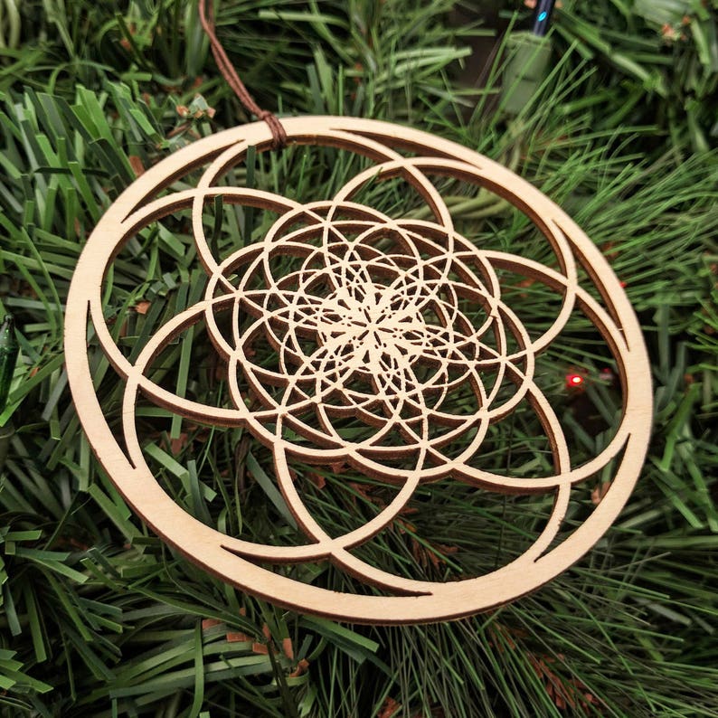 Fibonacci Holiday Ornaments Set of Seven Laser Cut Wood Wooden Golden Spiral Ratio Intricate Phi Math Nautilus Christmas Xmas Decoration image 6