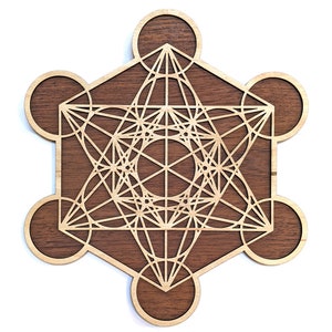 Metatron&#39;s Cube 10&quot; Laser Cut Wood Wall Art Hanging - Wooden Living Room Home Decor Sacred Geometry Tetrahedron Conscious Meditation