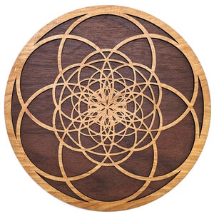 Fibonacci Seed of Life 18 or 22" Wood Wall Art Hanging - Laser Cut Living Room Home Decor - Sacred Geometry Fractal Conscious Meditation