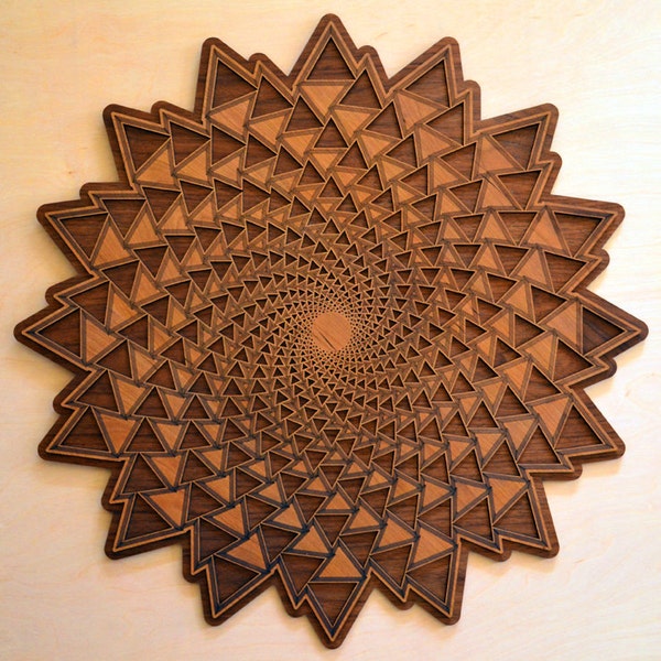 Organic Spiral Vortex 18 or 22" Laser Cut Wood Wall Art - Wooden Living Room Home Decor Yoga Meditation Fibonacci Sacred Geometry Conscious