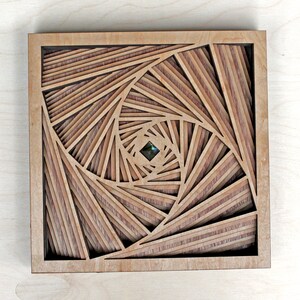 10 Layer Square Spiral 10" Wood Wall Art - Wooden Living Room Wall Decor Laser Cut Geometry Maple Birch Oak Walnut Conscious Meditation