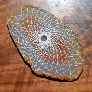 Organic Spiral Vortex Linework Engraved Agate - Sacred Geometry Home Decor by LaserTrees Geode Crystal Unique - LT40065