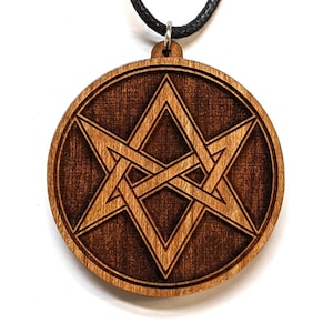 Unicursal Hexagram Pendant - Natural Hardwood - Laser Cut Engraved Wood Wooden Crystal Gemstone Sacred Geometry