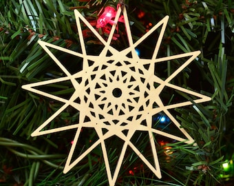 12 Sided Star Fractal Ornament - Holiday Ornament - Sacred Geometry - Laser Cut Wood - Item Number