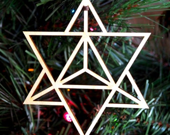 Star Tetrahedron Holiday Ornament - Laser Cut Wood Wooden Merkaba Duality Sacred Geometry Symbol Xmas Christmas