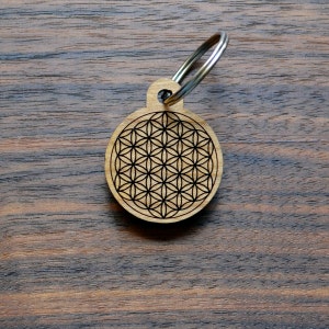 Flower of Life Keychain - Cherry Wood Laser Cut Sacred Geometry Key chain