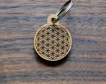 Flower of Life Keychain - Cherry Wood Laser Cut Sacred Geometry Key chain