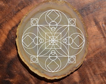 Root Chakra Linework Engraved Agate - Sacred Geometry Home Decor by LaserTrees Geode Crystal Unique - LT40076