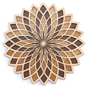 Torus Flower 3 Layer 18-22" Wood Wall Art - Wooden Living Room Wall Decor Laser Cut Sacred Geometry Maple Birch Walnut Conscious Meditation