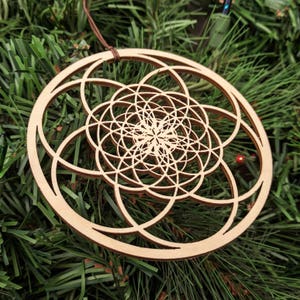 Fibonacci Seed of Life Ornament - Sacred Geometry Symbol Laser Cut Wood Wooden Christmas Fibonacci Golden Phi Ratio Xmas Decoration