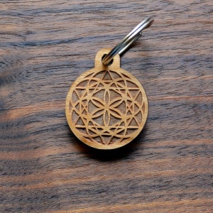 Merkabagon Keychain - Cherry Hardwood Laser Cut Sacred Geometry Key chain