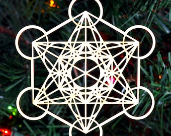 Metatron's Cube Holiday Ornament - Laser Cut Wood Wooden Sacred Geometry Symbol Fruit of Life Xmas Christmas Decoration