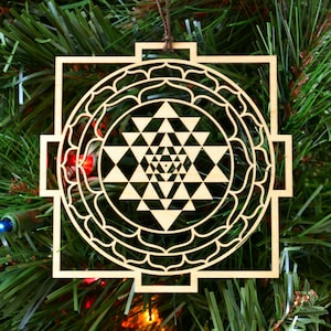 Sri Yantra Mandala Holiday Ornament - Sacred Symbol Laser Cut Wood Wooden Christmas Xmas Decoration