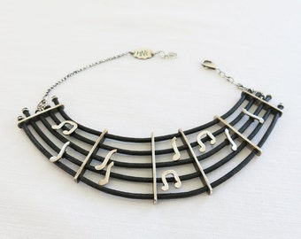 Five Strings Necklace Sterling Silver Black Leather
