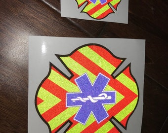 Calcomanías reflectantes de cruz de Malta con estrella de la vida de 4" y 2" para bomberos, paramédicos, EMT y EMS