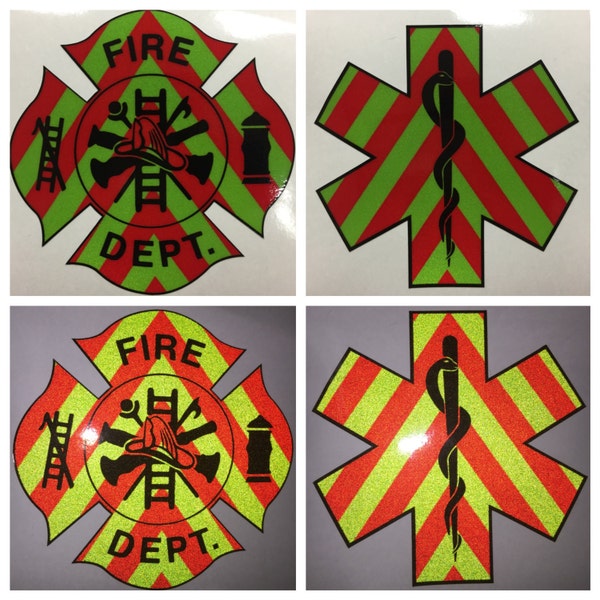 Firefighter Star of Life Paramedic EMT EMS Decal Sticker Fire Department 4" Vehicle 3m reflective chevron