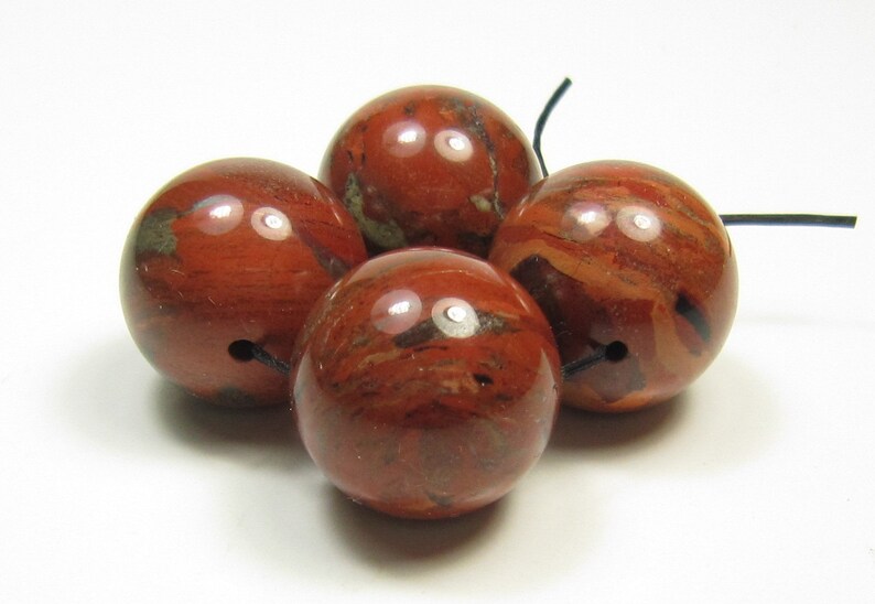 4 beads #FC8360 16mm Brecciated Brick Red Jasper Round Bead