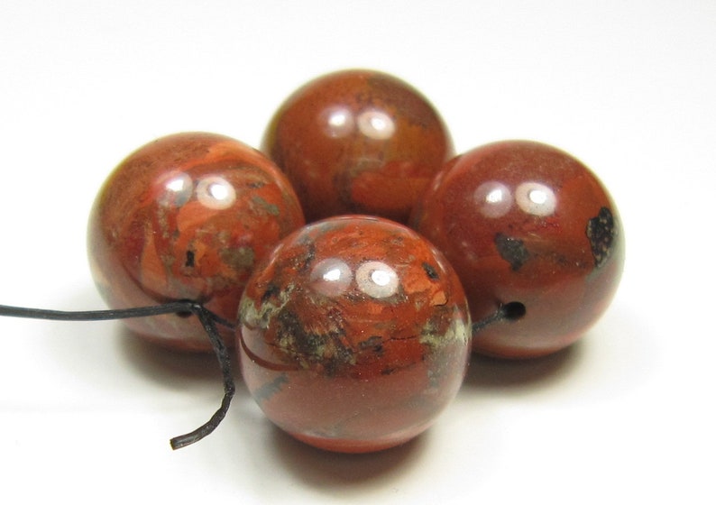 4 beads #FC8360 16mm Brecciated Brick Red Jasper Round Bead