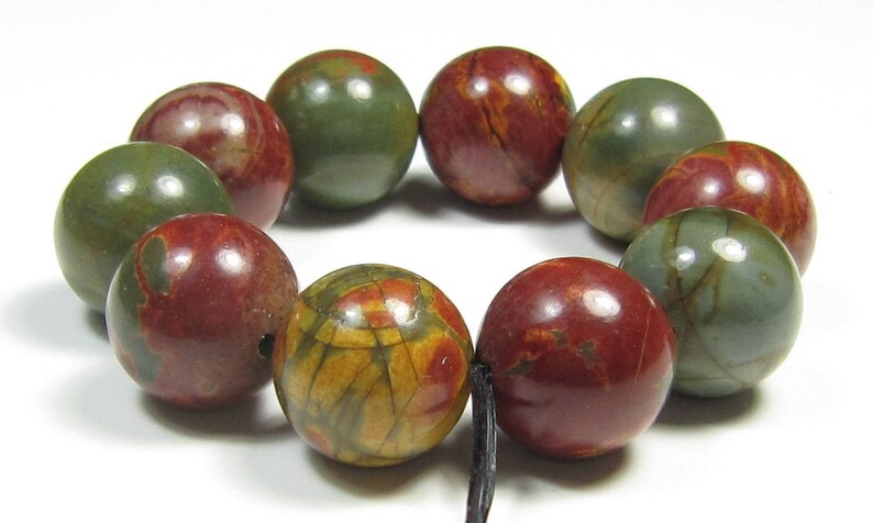 #WB7066 12mm Lovely Red Cherry Creek Picasso Jasper Round Bead 10 beads