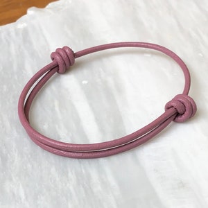 2mm Rose Pink Leather Adjustable Sliding Knot Stackable Bracelet