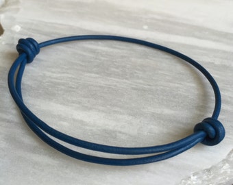 Black Leather Cord Bracelet Unisex 2mm Friendship Surfer Adjustable Sliding Knot