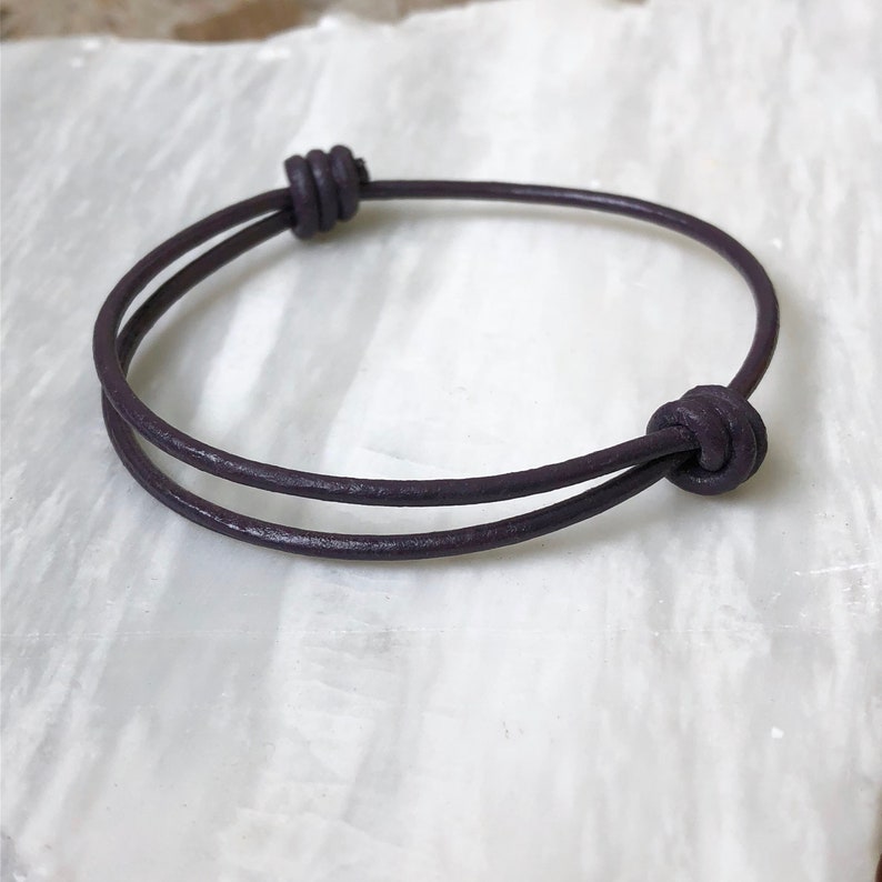 Unisex 2mm Purple Leather Adjustable Sliding Knot Stackable Bracelet Etsy