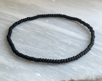 3mm Matte Black Seed Bead Stretch Nylon Cord Bracelet