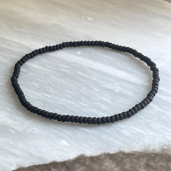 3mm Matte Black Seed Bead Stretch Nylon Cord Bracelet