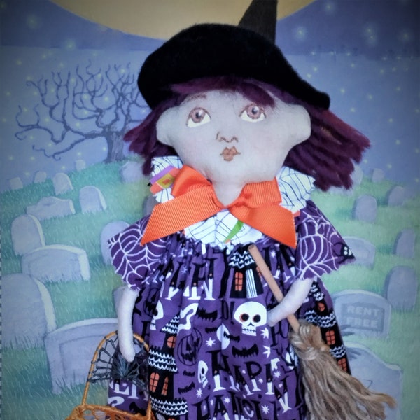 Little Loretta the Witch ~ One of a Kind ~ Collectible ~ Primitive Folk Art ~ Halloween Witch Doll