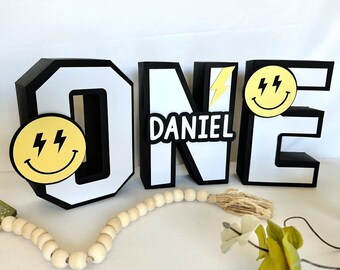 One Happy Dude Birthday 3D Letter, Boy First Birthday, Retro Smiley One Cool Dude Birthday Decorations Boy, One Happy Dude Party