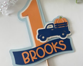 Little Pumpkin Blue Truck Boy Birthday Cake Topper, 1st Birthday Pumpkin Decor, Our Little Pumpkin Boy Party, Pumpkin Party Decorations