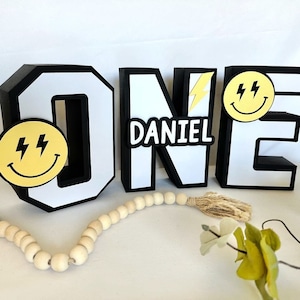 One Happy Dude Birthday 3D Letter, Boy First Birthday, Retro Smiley One Cool Dude Birthday Decorations Boy, One Happy Dude Party