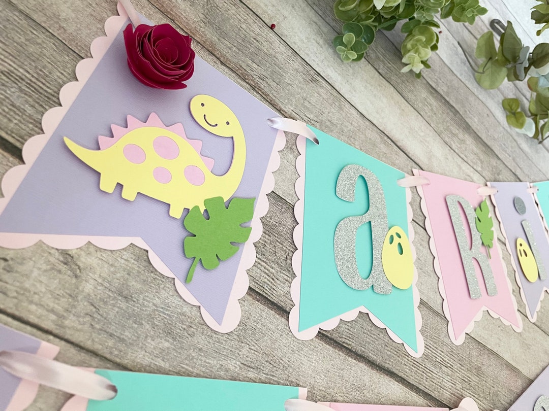 Dinosaur Birthday Banner Girl Dinosaur Birthday Party - Etsy