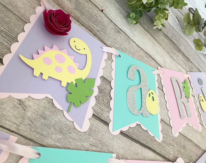 Dinosaur Birthday Banner | Girl Dinosaur Birthday Party Decorations ...