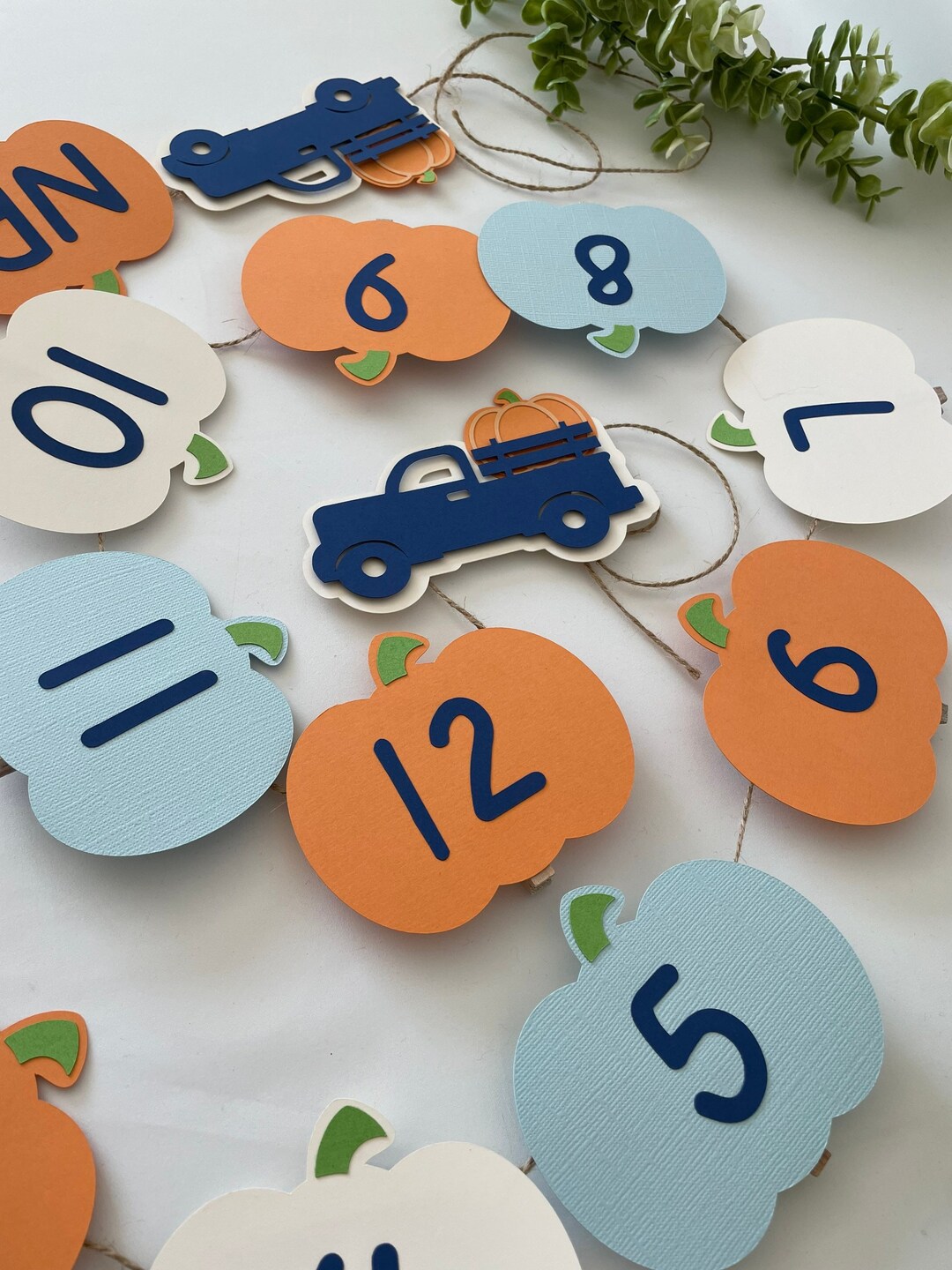 Little Pumpkin 1st Birthday Blue Truck Boy Birthday Banner, Pumpkin