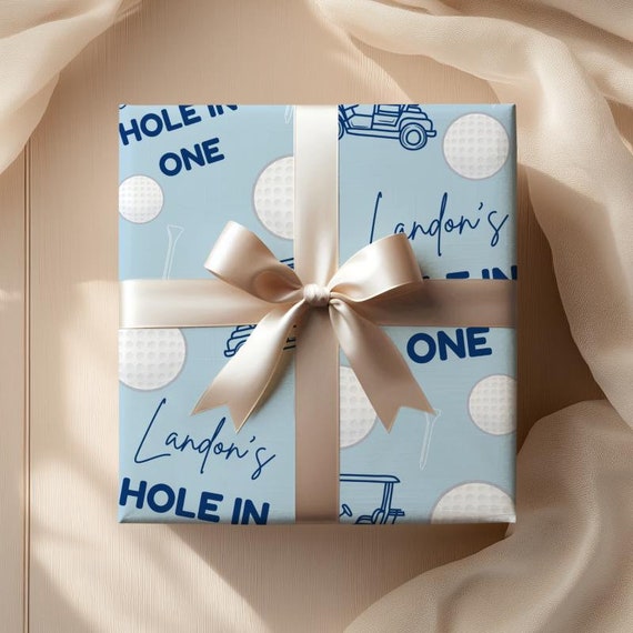 Golfing 1st Birthday Custom Gift Wrap, First Birthday Boy Golf Gift Wrap, First Golf Birthday, Hole In One First Birthday Golf Wrap