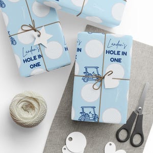 Golfen 1e verjaardag aangepaste cadeauverpakking, eerste feestvarken golfcadeaupapier, eerste golfverjaardag, hole-in-one eerste verjaardag golfverpakking afbeelding 3