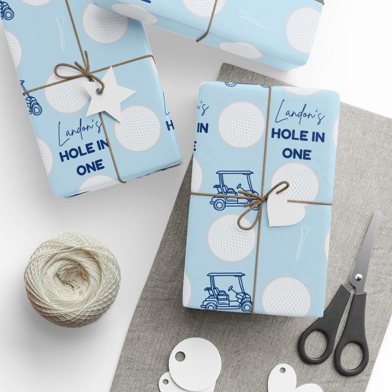 Golfen 1e verjaardag aangepaste cadeauverpakking, eerste feestvarken golfcadeaupapier, eerste golfverjaardag, hole-in-one eerste verjaardag golfverpakking afbeelding 3
