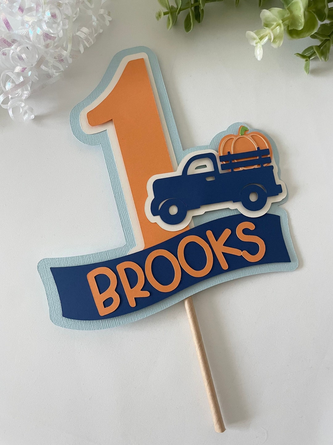 Little Pumpkin Truck High Chair Banner - First Birthday Decoration For Boys, Blue Truck Pumpkin Theme, Photo Booth Prop