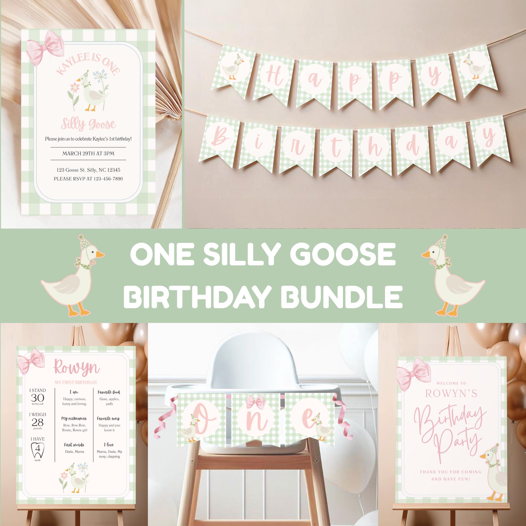 One Goose Birthday Bundle, First Goose Birthday, Silly Goose 1st Birthday Party Invitation, One Silly Goose Party Bundle, Template