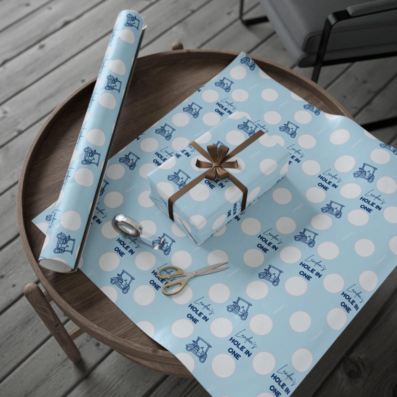 Golfen 1e verjaardag aangepaste cadeauverpakking, eerste feestvarken golfcadeaupapier, eerste golfverjaardag, hole-in-one eerste verjaardag golfverpakking afbeelding 5