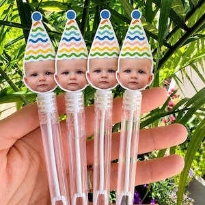 Custom Photo Bubble Favors, It's Fun to be One Party Favors, First Birthday Decor, Personalized Baby Face Bubble Wands, Colorful Birthday