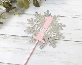 Winter Wonderland Cake Topper, Snowflake Birthday Cake Topper, Winter Onderland First Birthday Decorations, Baby Girl 1st Birthday