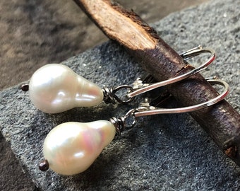 Flameball Pearl earrings, Sterling and Pearl earrings