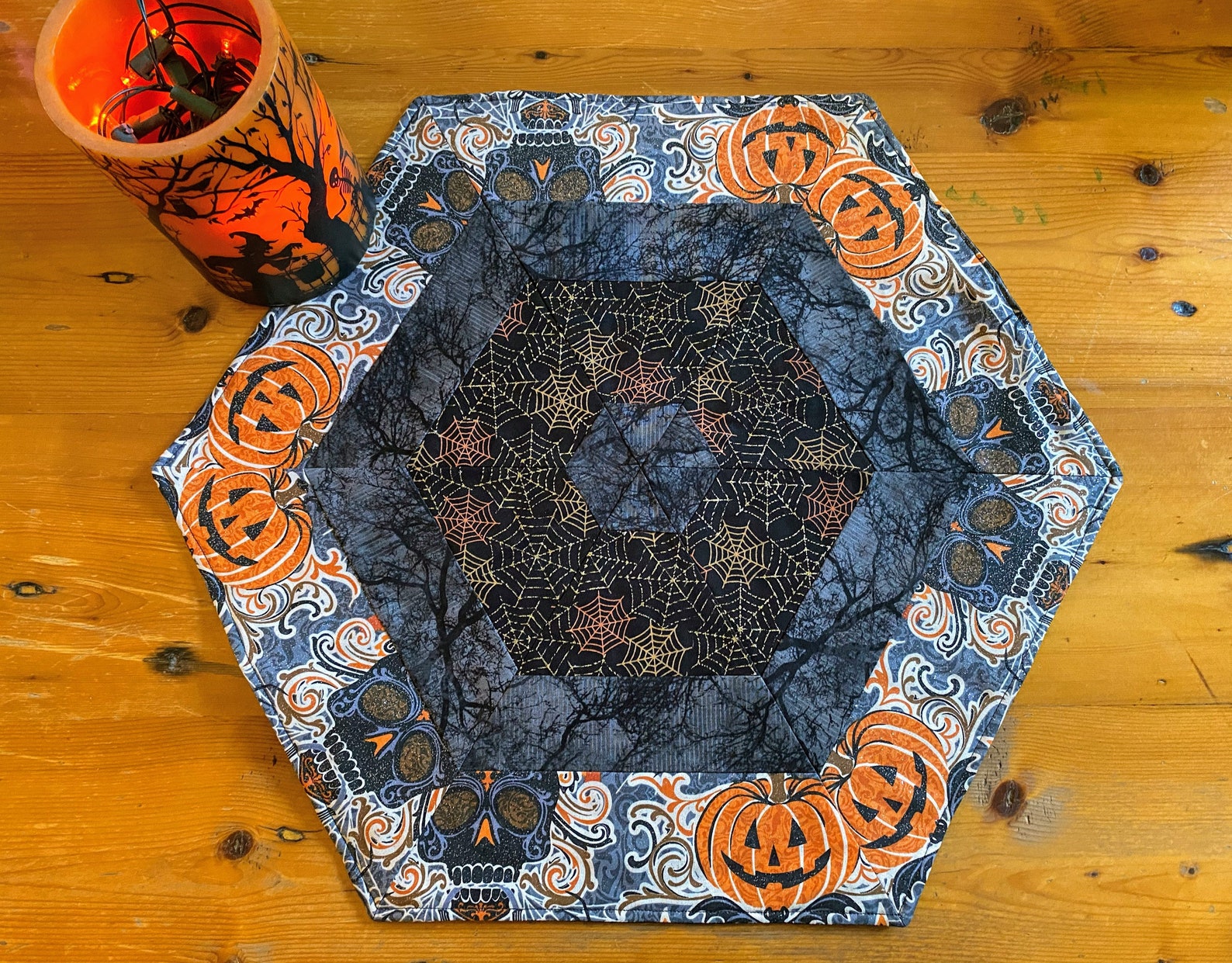 Handmade Halloween table topper pumpkins skulls metallic Etsy