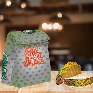 Bolsa térmica para almuerzo personalizada con diseño de monstruo de tacos con un dicho divertido y funcional para adultos y niños